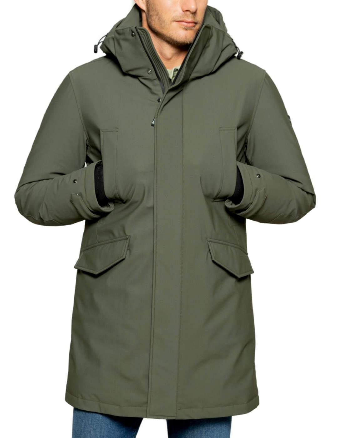 Parka Scotta Rainy verde oscuro con capucha para hombre