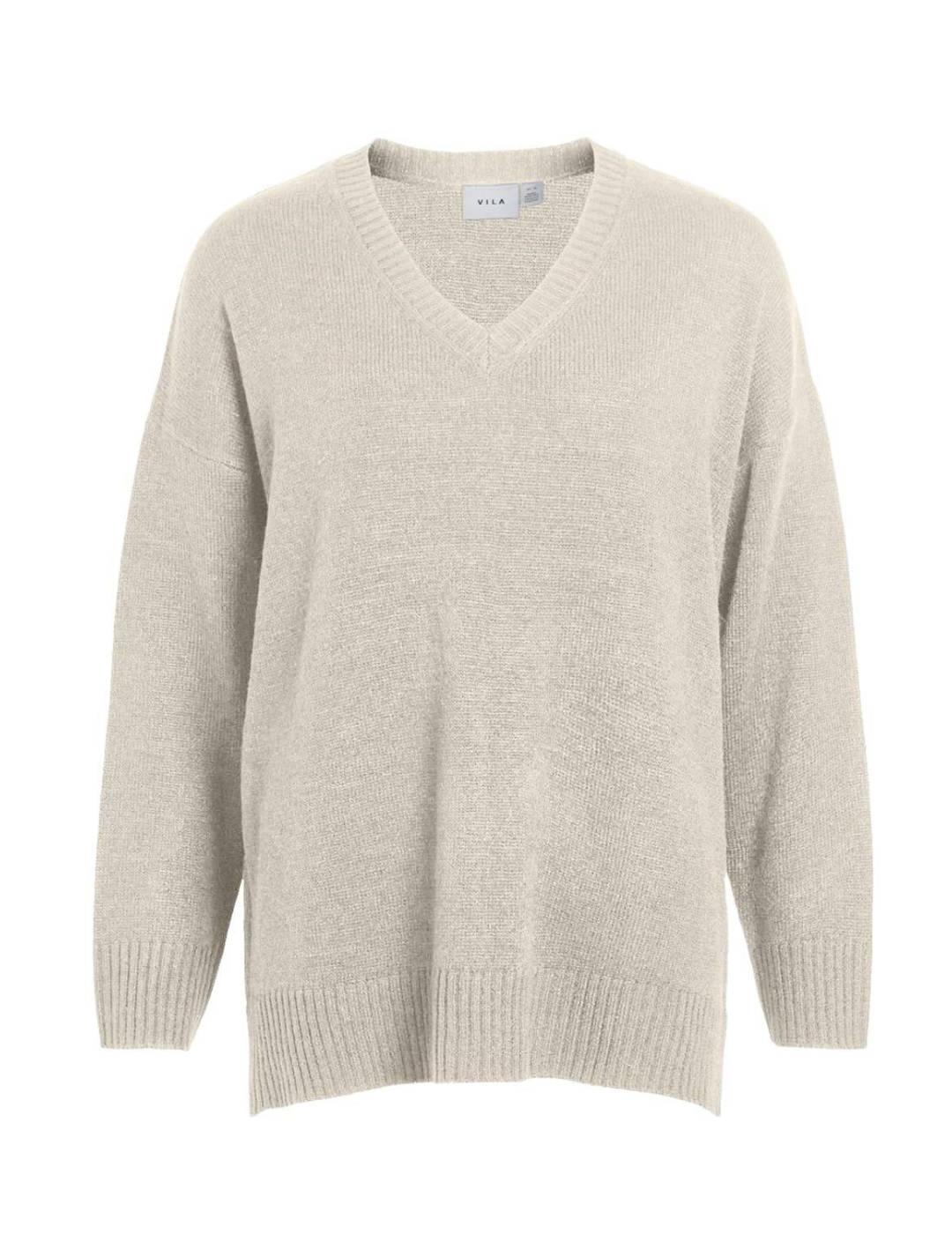 Jersey Vila Reggie beige cuello de pico para mujer