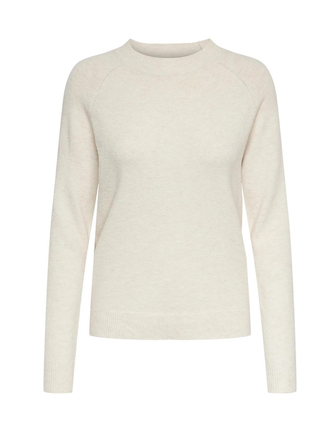 Jersey Only Rica beige fino cuello redondo para mujer