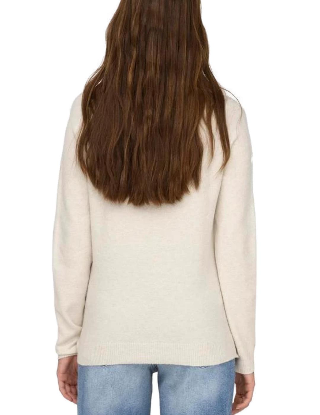 Jersey Only Rica beige fino cuello redondo para mujer