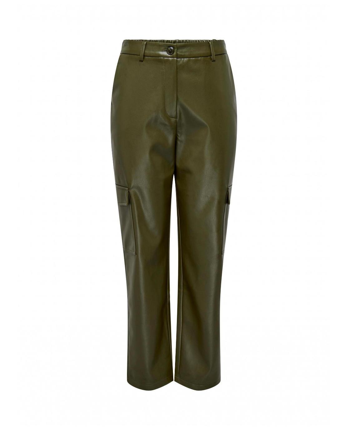 Pantalón Only Kim cargo cuero verde para mujer