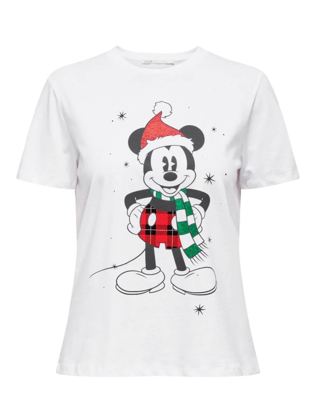 Camiseta Only Disney Christmas Mickey manga corta para mujer