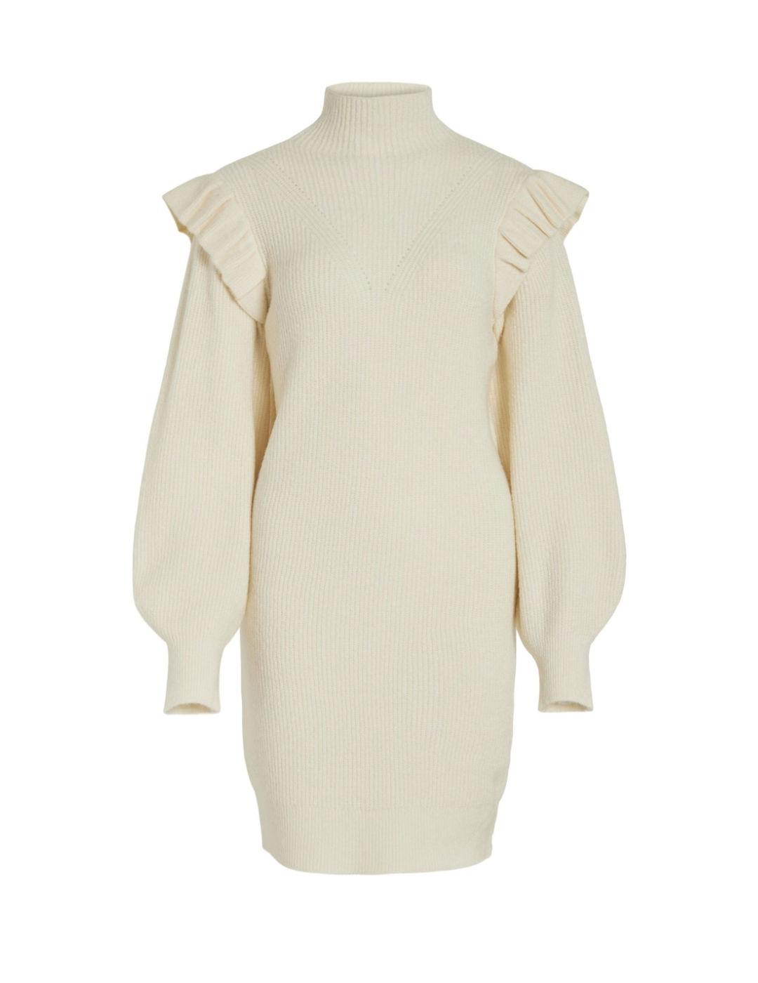 Vestido Vila Booba punto beige con volantes para mujer