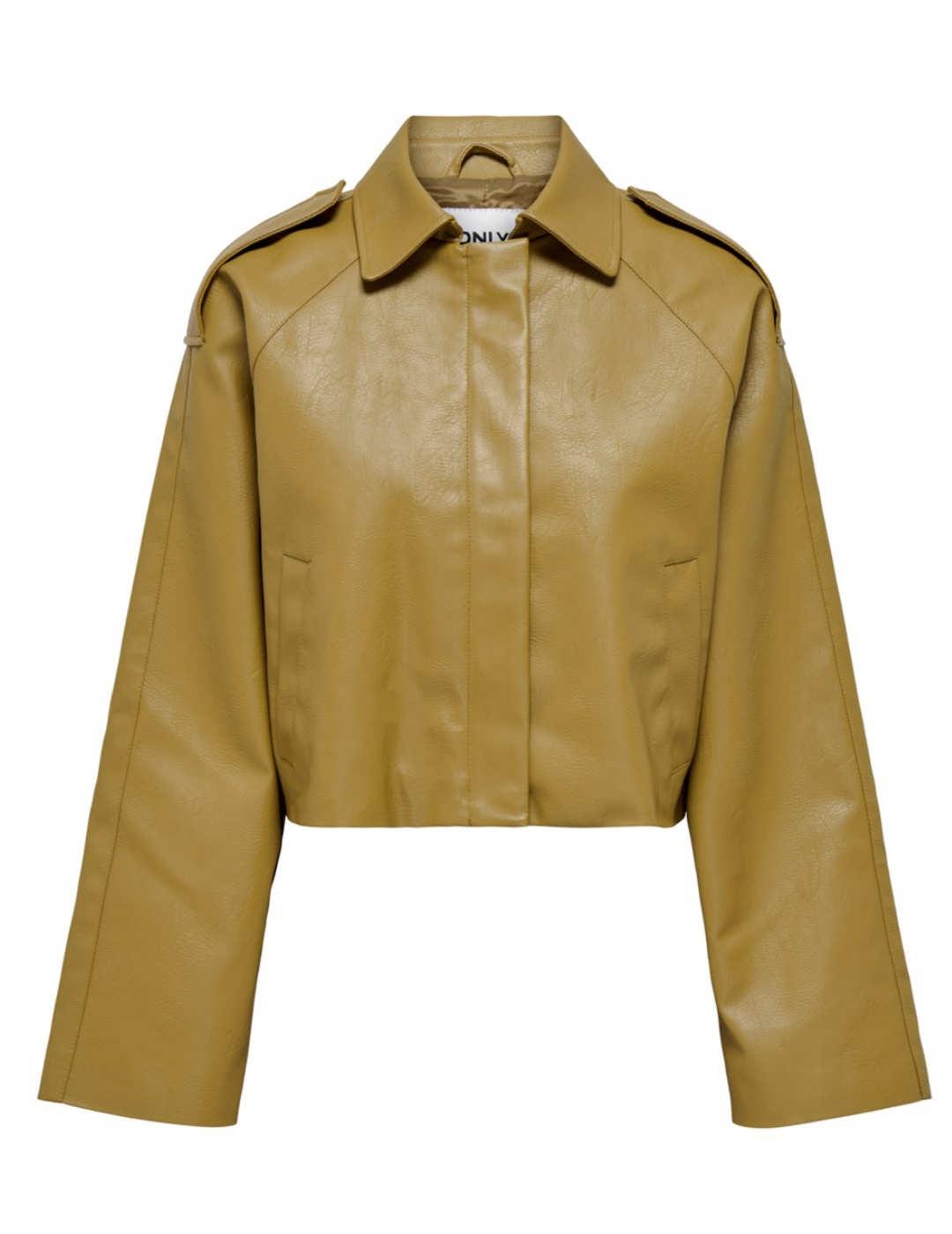 Chaqueta Only Vera camel de polipiel manga ancha para mujer