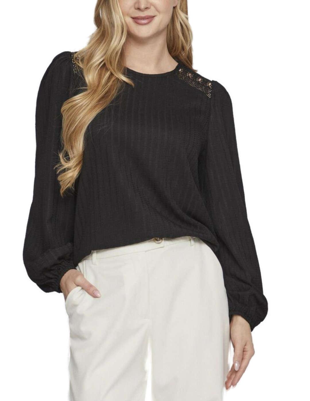 Blusa Vila Whitney negro holgada manga globo para mujer VILA para