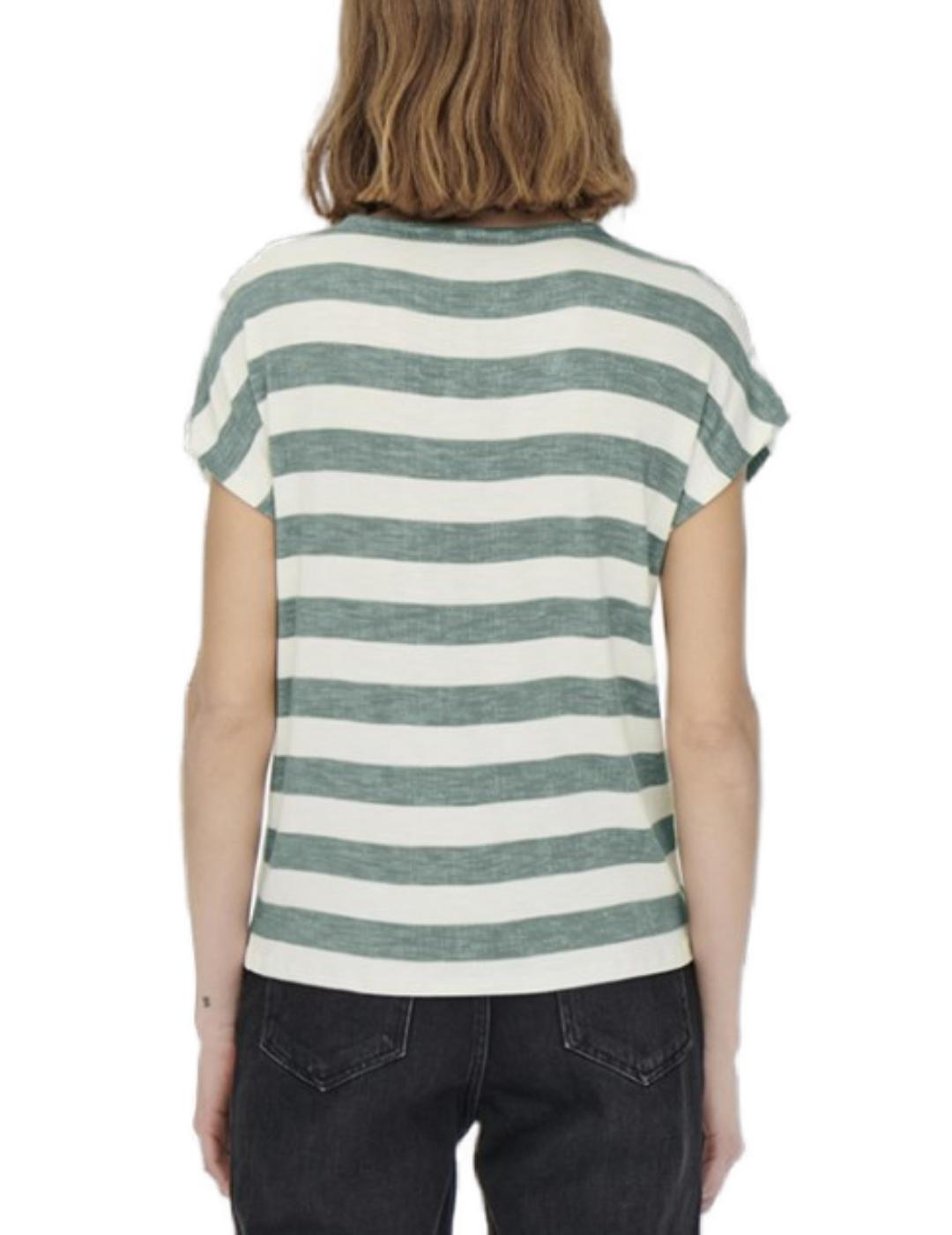 Camiseta Only Lira verde rayas blancas manga corta de mujer