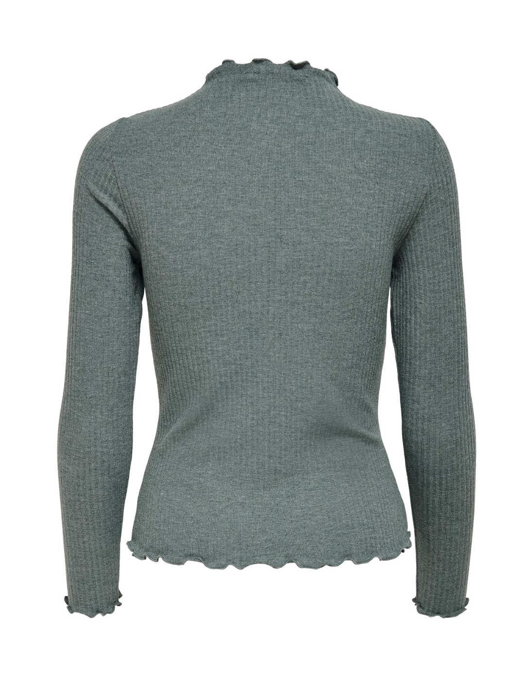 Camiseta Only Emma de canalé verde agua manga larga de mujer