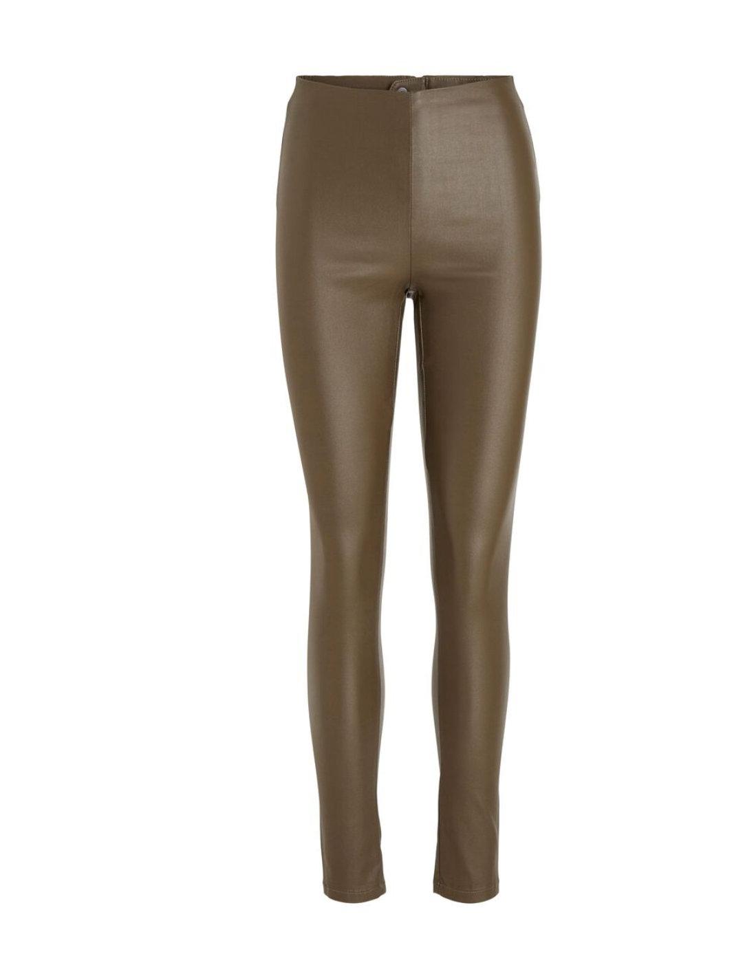 Pantalón Vila Commit polipiel marrón skinny tiro alto mujer