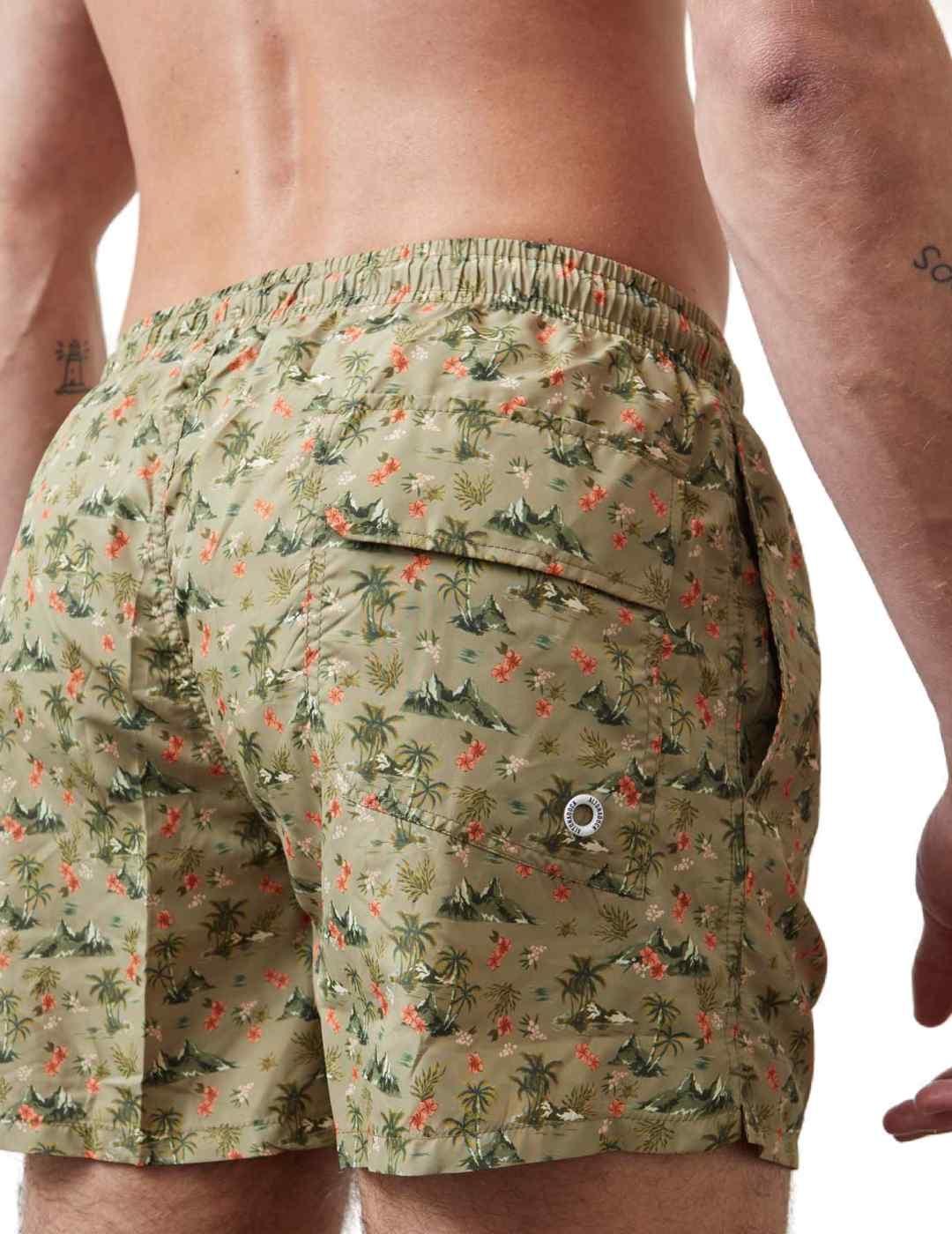Bañador corto Altonadock verde oscuro estampado de hombre