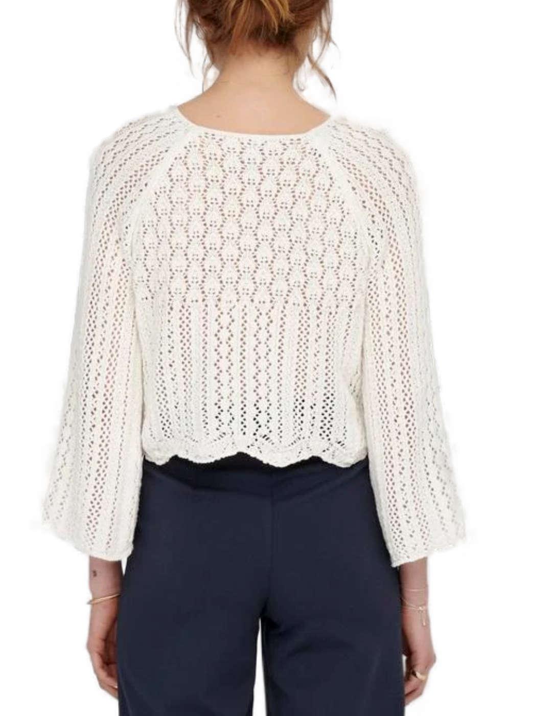 Jersey Only Nola blanco calado corte holgado para mujer