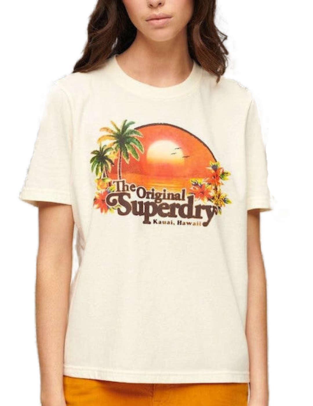 Camiseta Superdry Travel beige manga corta para mujer