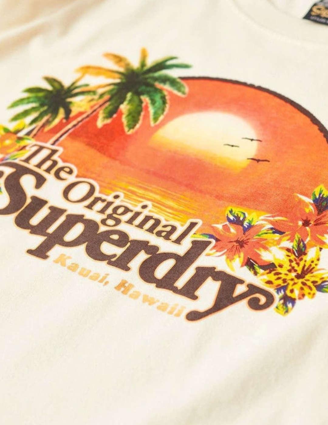 Camiseta Superdry Travel beige manga corta para mujer