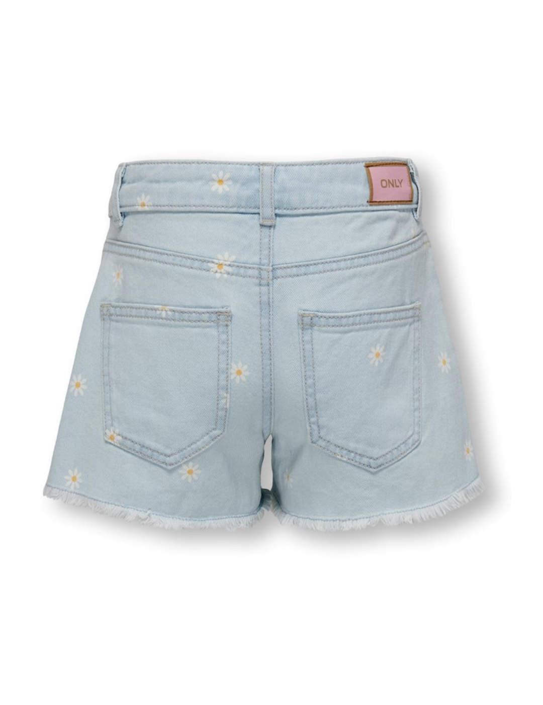 Short Only Kids Grobyn azul flores slim para niña