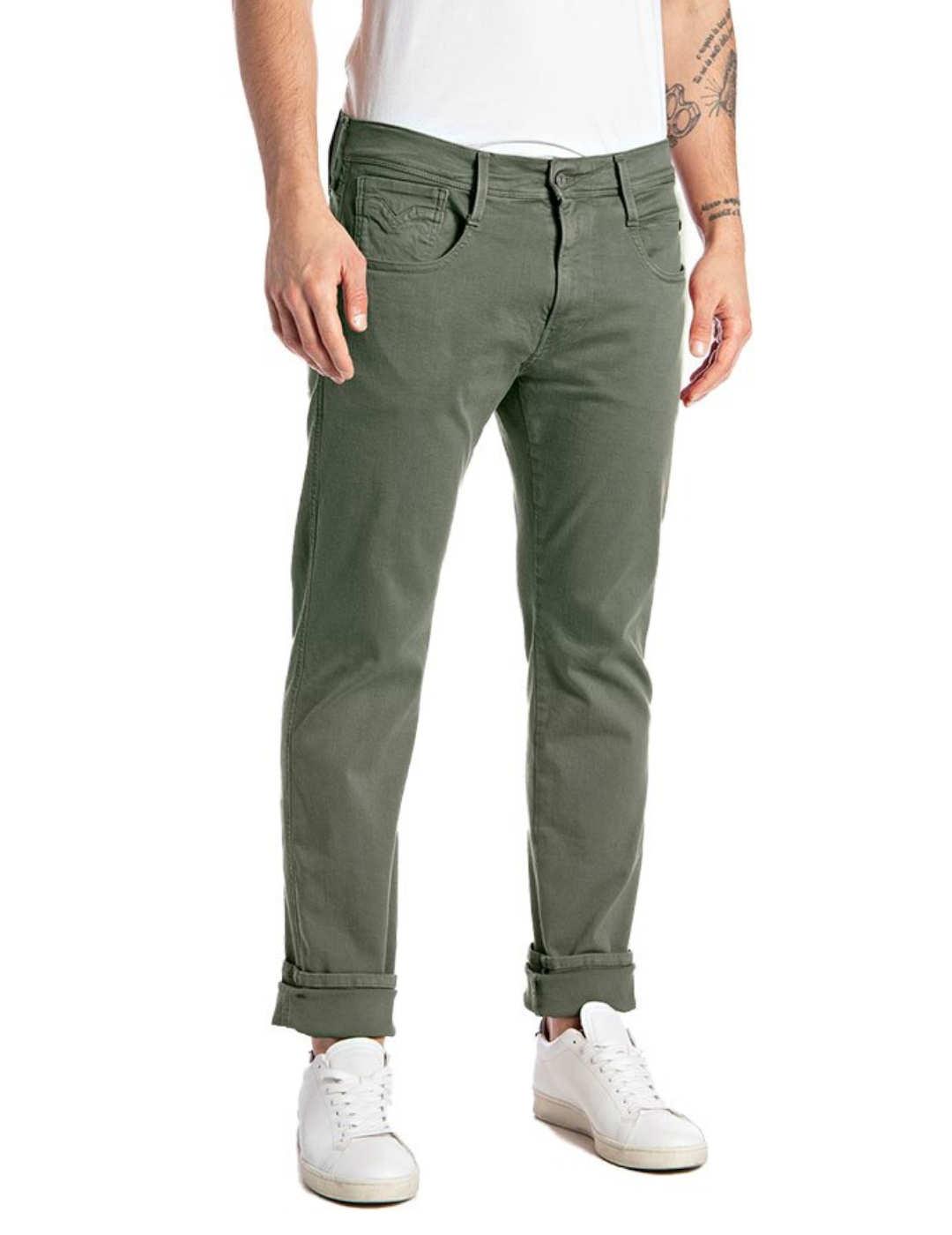 Pantalón vaquero Replay Anbass Hyperflex verde Slim hombre