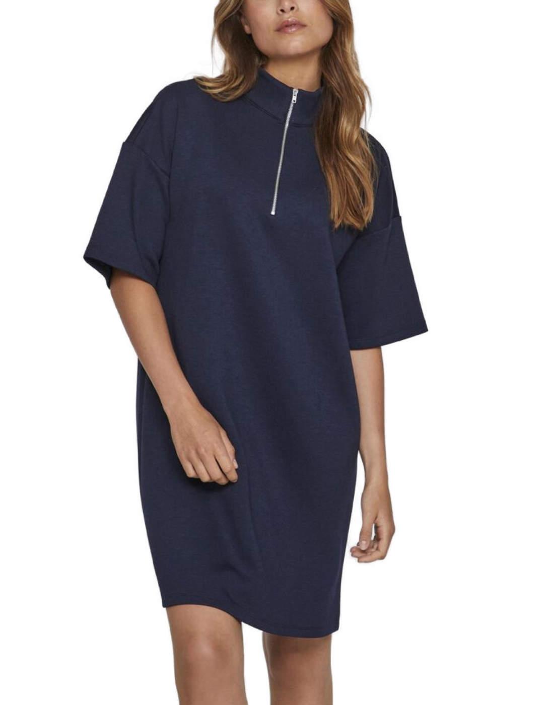 Vestido Vila Siffi midi azul marino manga corta para mujer