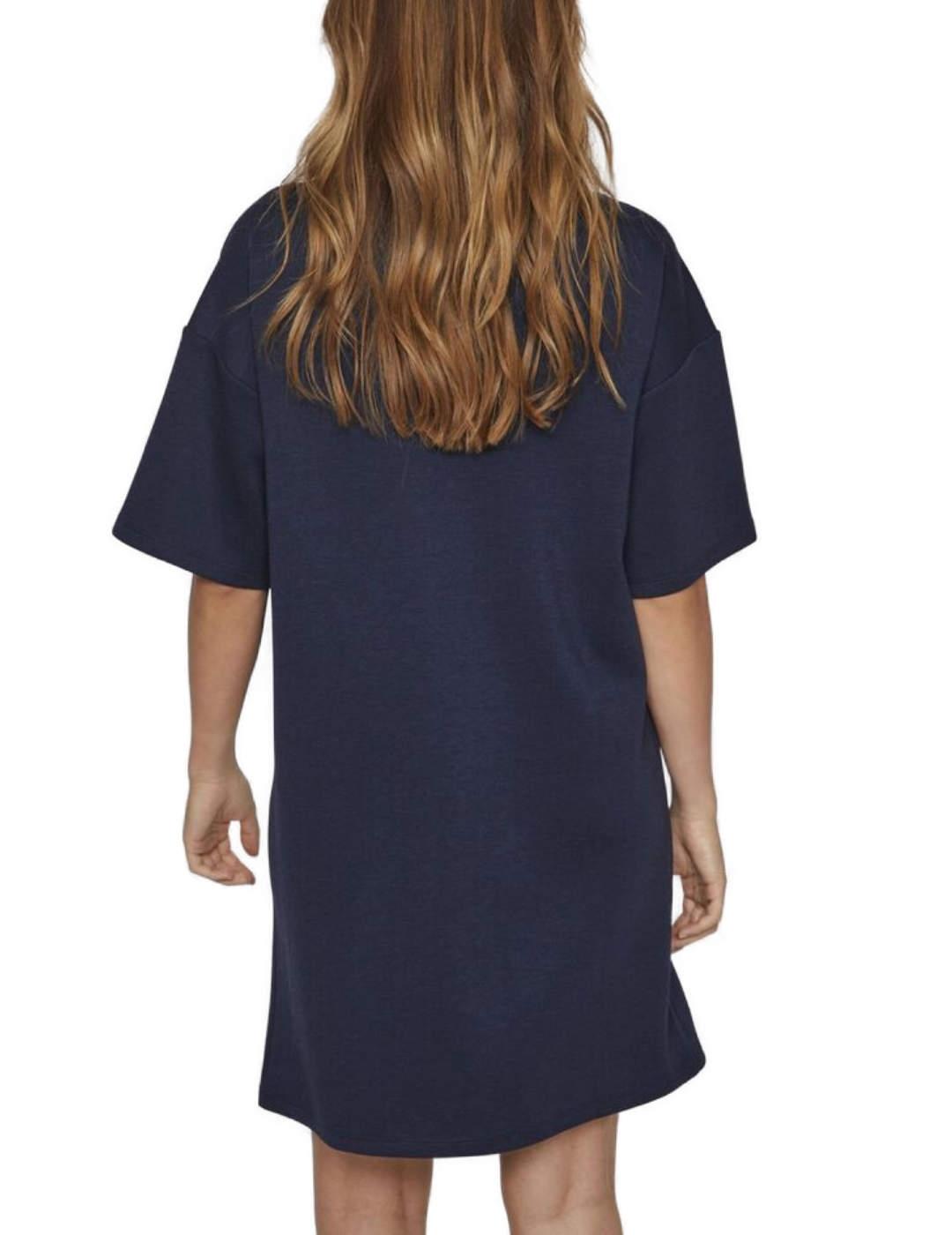 Vestido Vila Siffi midi azul marino manga corta para mujer