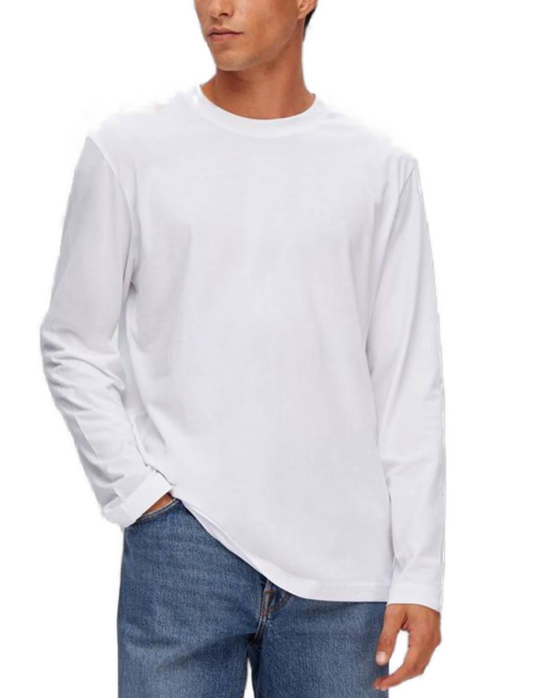 Camiseta básica Selected Aspen blanco manga larga de hombre