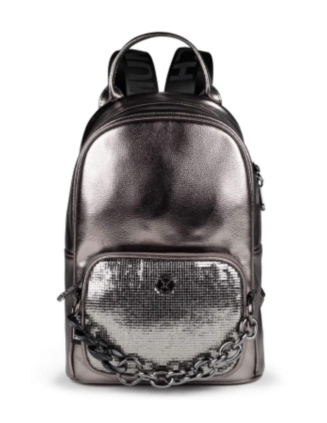 Mochila Munich de piel color plateado brillante para mujer