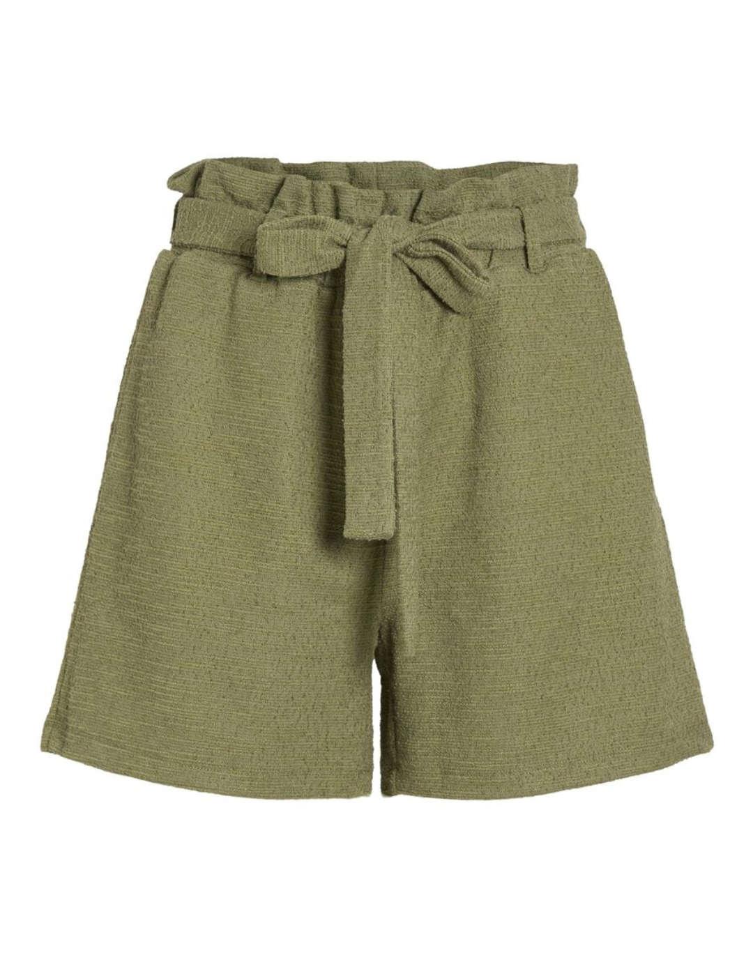 Short Vila Amy verde de tela con cinturón para mujer