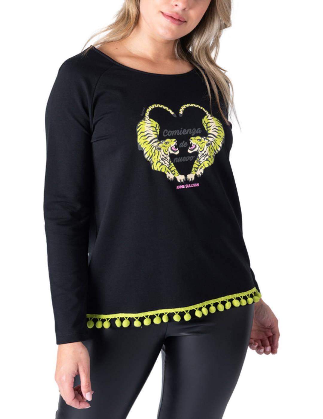 Sudadera Animosa Anne Sullivan negro sin capucha para mujer