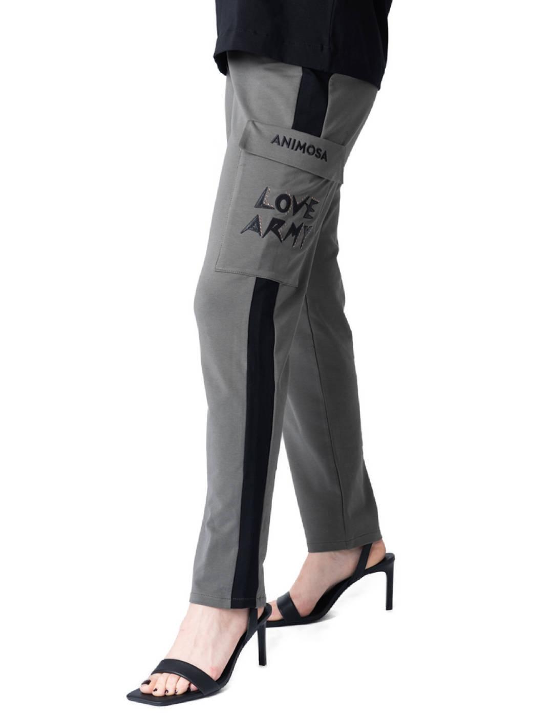 Pantalón Animosa Love army gris y negro para mujer