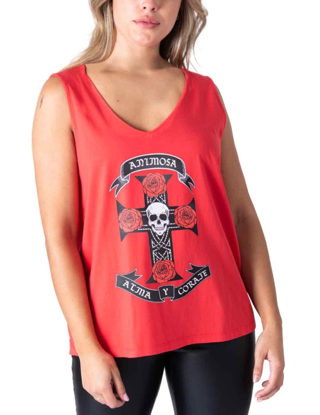 Camiseta Animosa Cruz rosas rojas tirantes para mujer