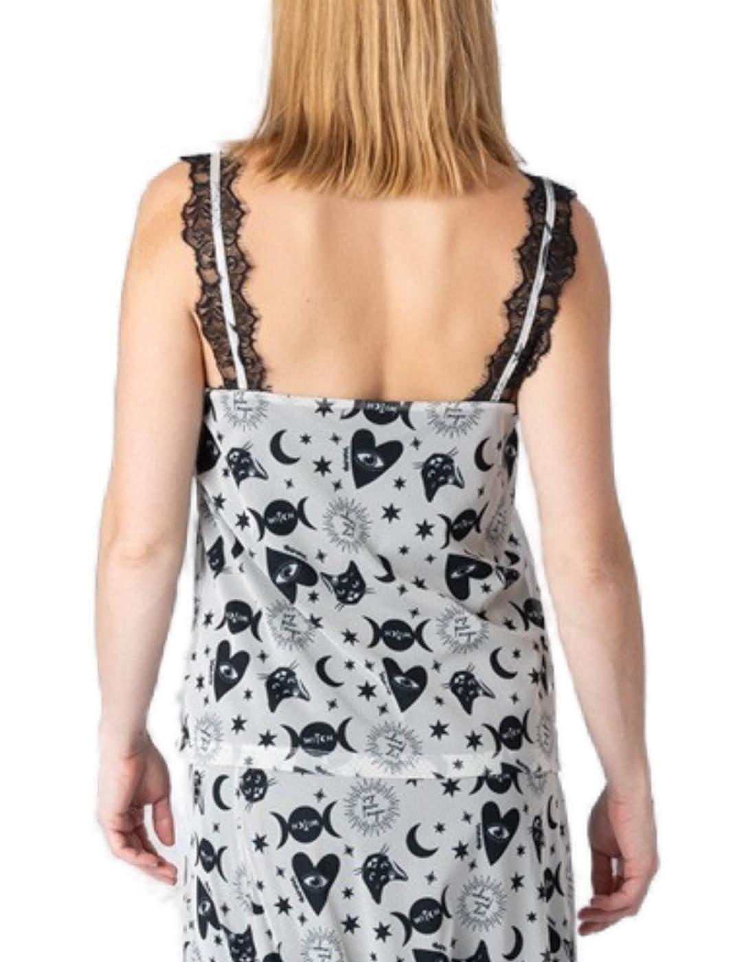 Camiseta Animosa Witch beige estampado tirantes para mujer