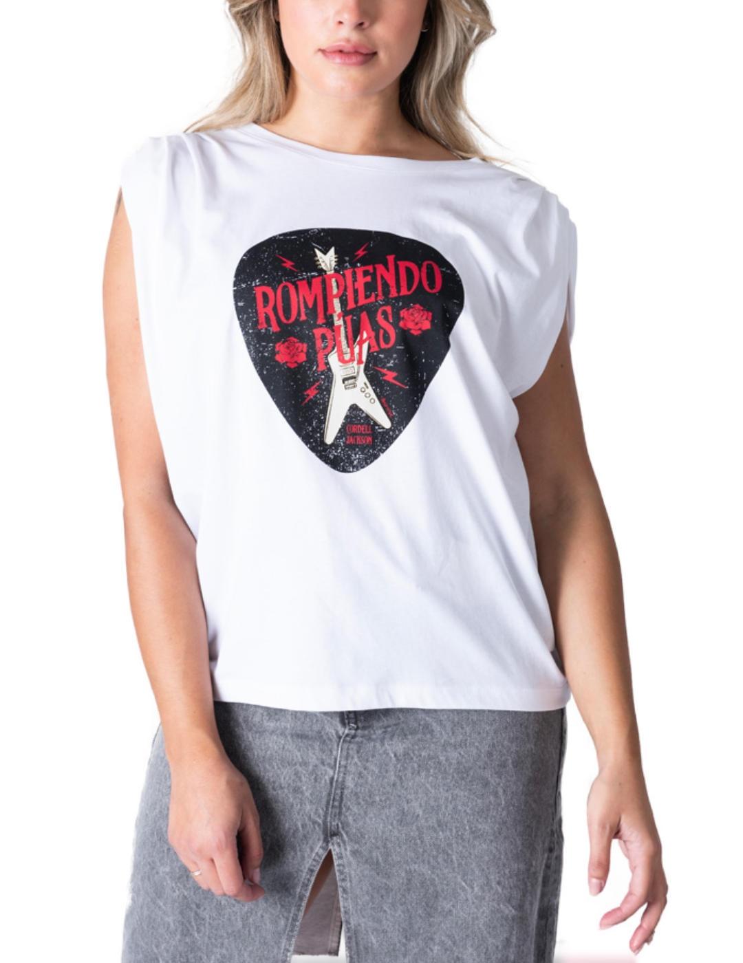 Camiseta Animosa Rompiendo Puas blanca manga sisa de mujer