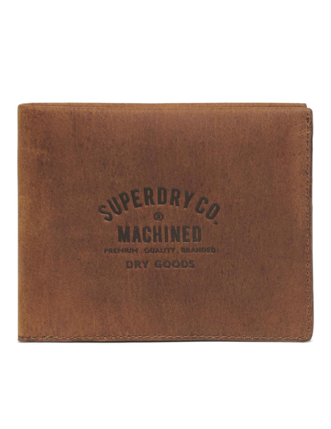 Cartera Superdry piel marrón logo grabado para hombre
