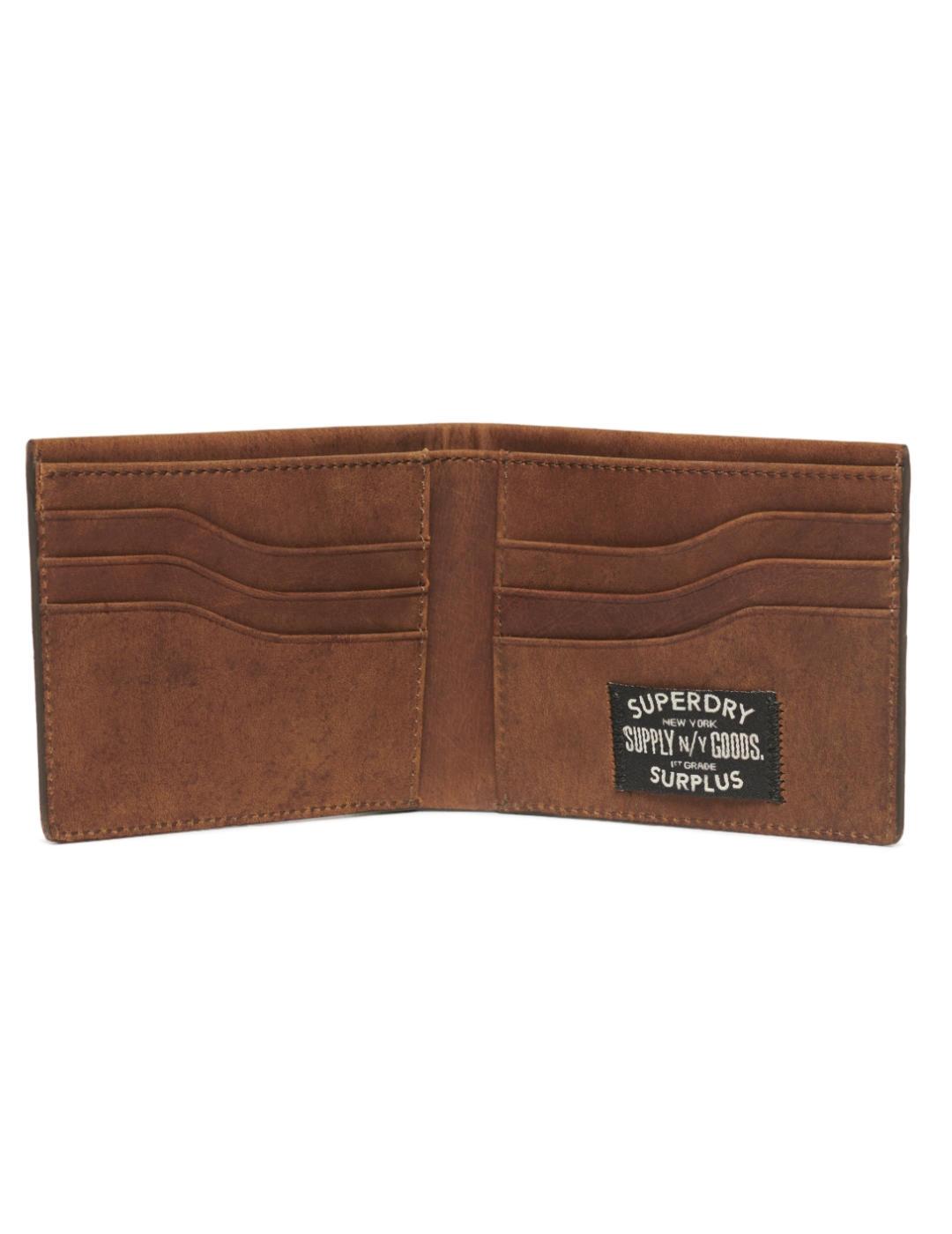 Cartera Superdry piel marrón logo grabado para hombre