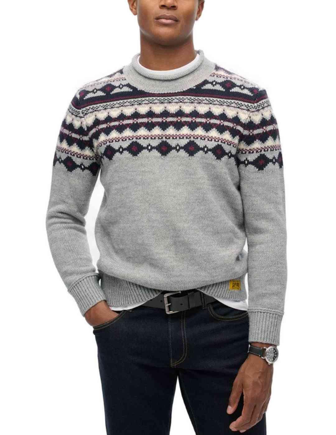 Jersey Superdry grecas gris de lana para hombre