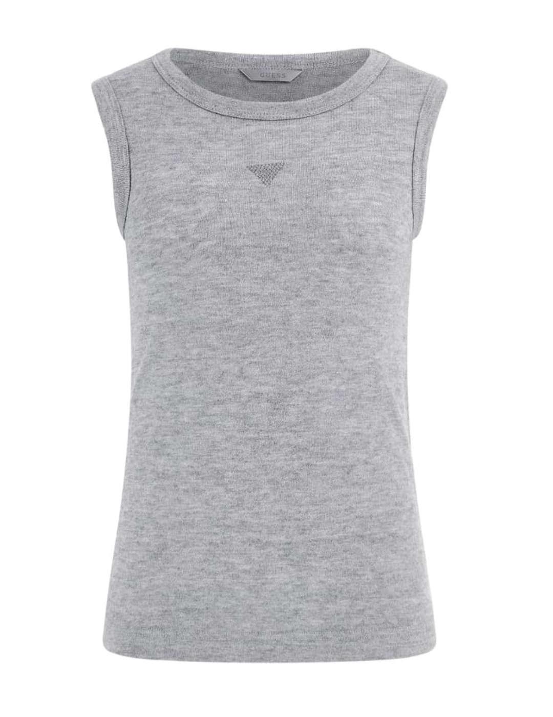 Camiseta Guess Michaela gris medio manga sisa para mujer