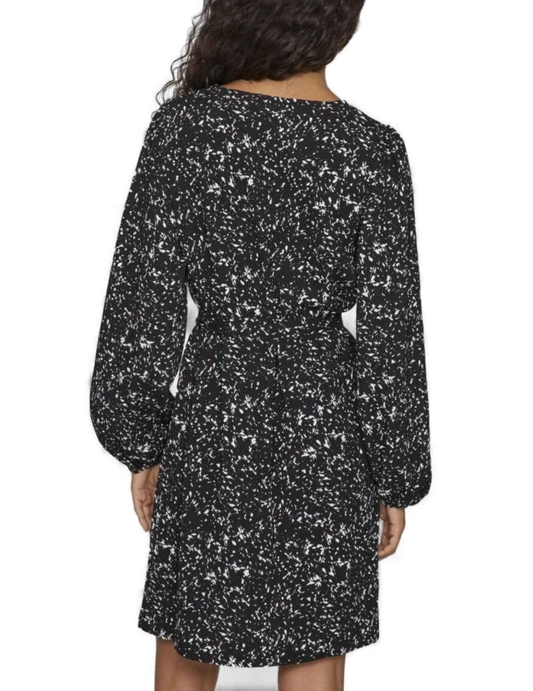 Vestido corto Vila Peffi negro estampado blanco para mujer