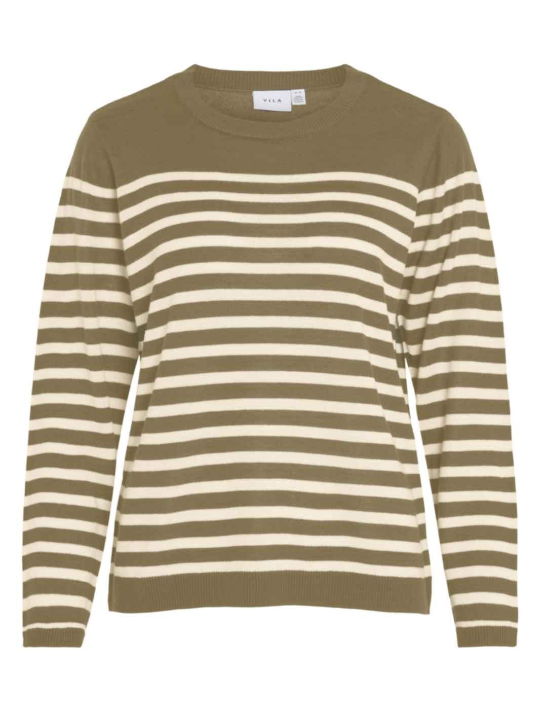 Jersey punto fino Vila Tomine verde rayas para mujer