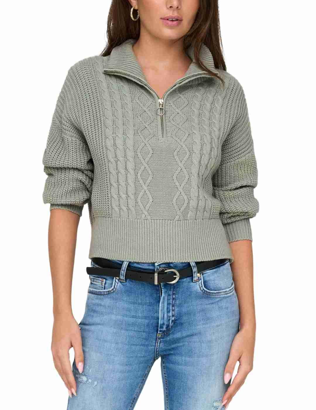 Jersey Only Doritta verde agua punto cremallera para mujer