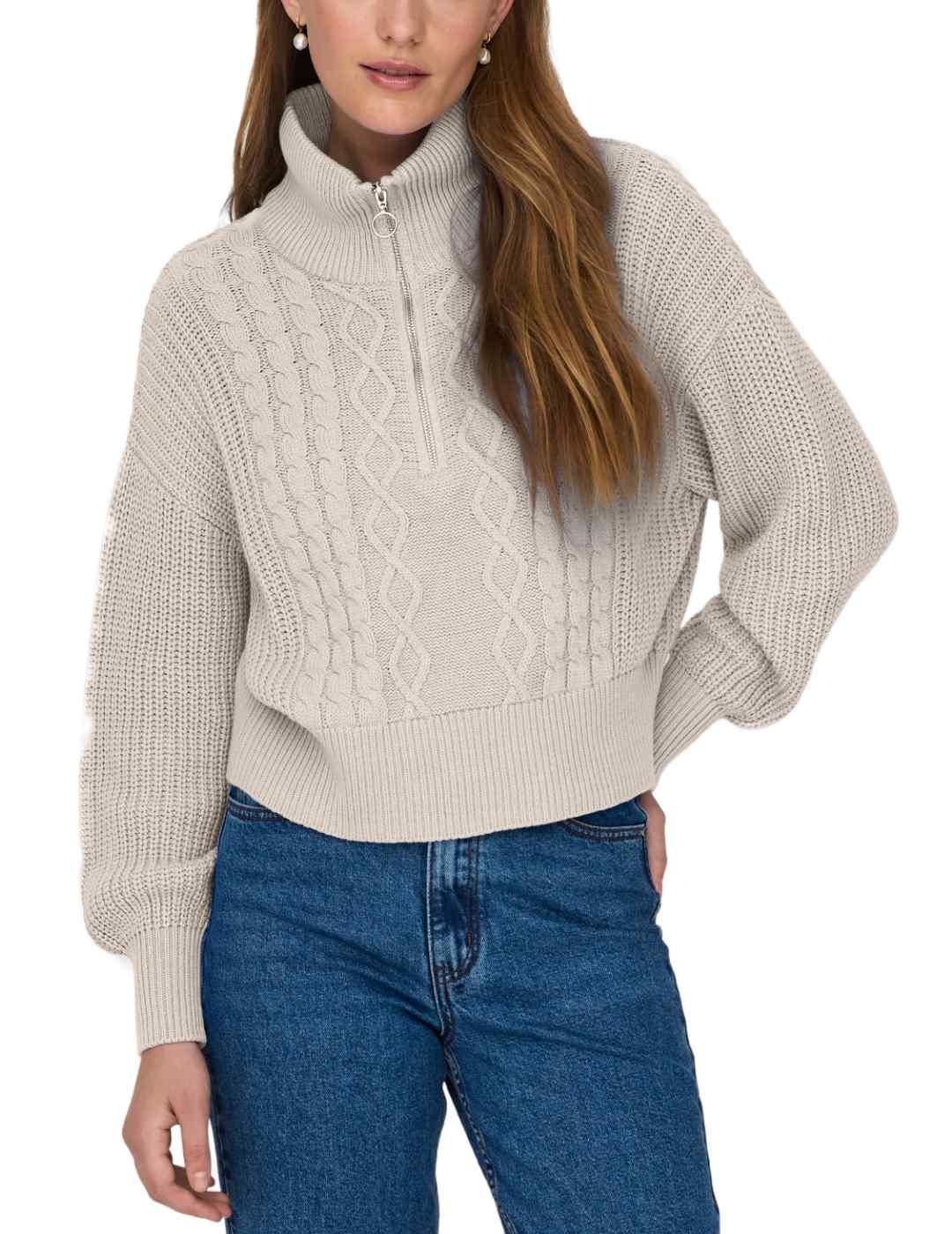 Jersey Only Doritta beige punto cremallera para mujer