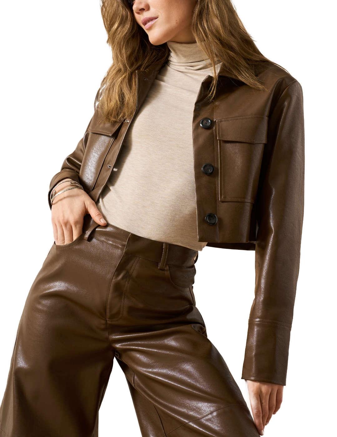 Chaqueta Only Rena polipiel marrón para mujer-NF