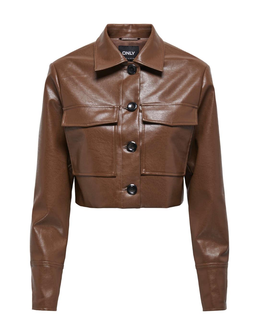 Chaqueta Only Rena polipiel marrón para mujer-NF