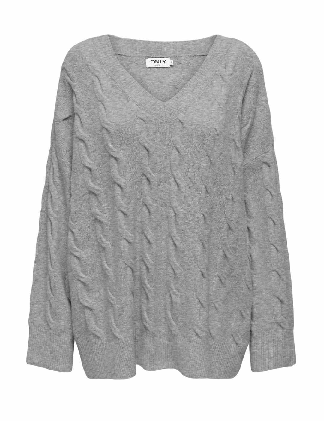 Jersey Only Jeanett gris claro cuello pico de punto mujer