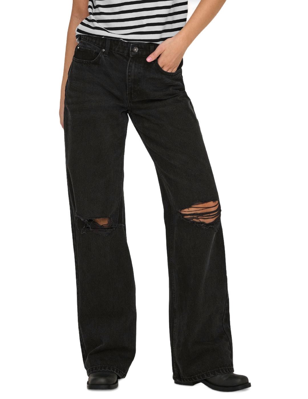 Vaquero Only Carla wide leg negro para mujer-NF