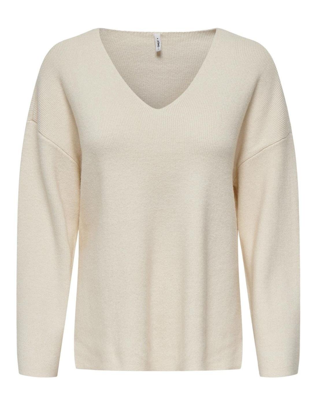 Jersey básico Only Katia beige cuello pico para mujer