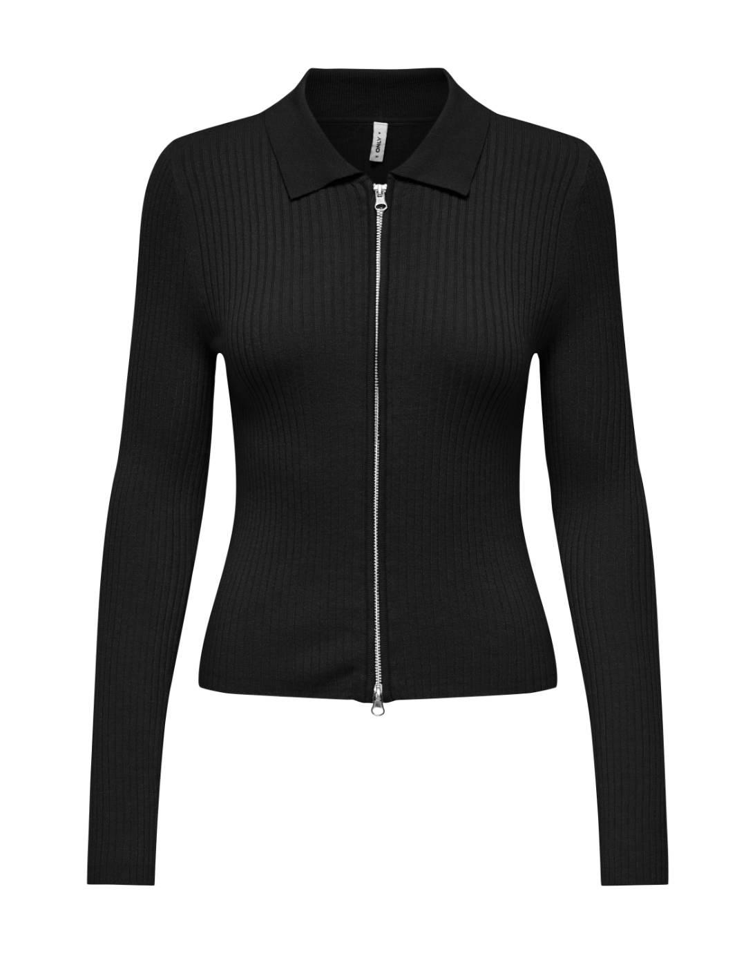 Jersey Only Libi negro cremallera de canalé para mujer