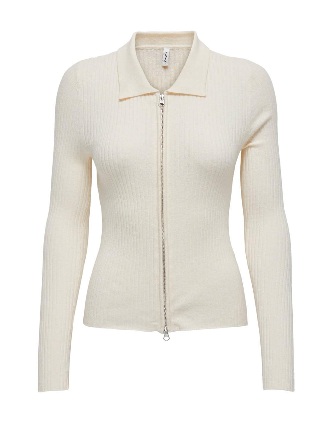 Jersey Only Libi beige cremallera de canalé para mujer