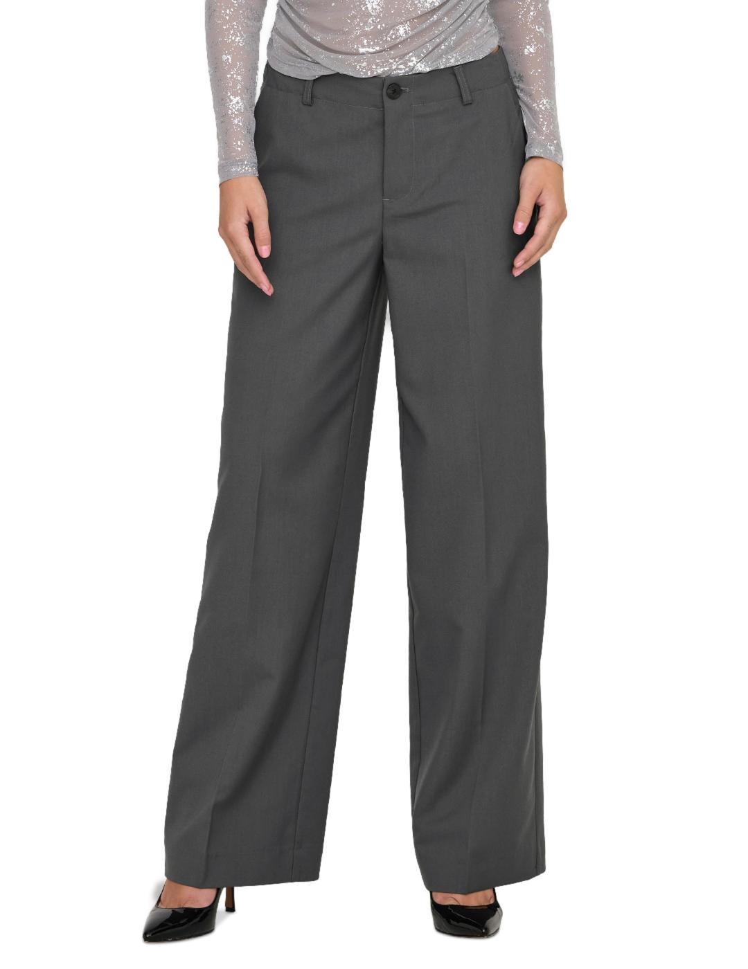 Pantalón Only Lana gris oscuro traje tiro medio para mujer