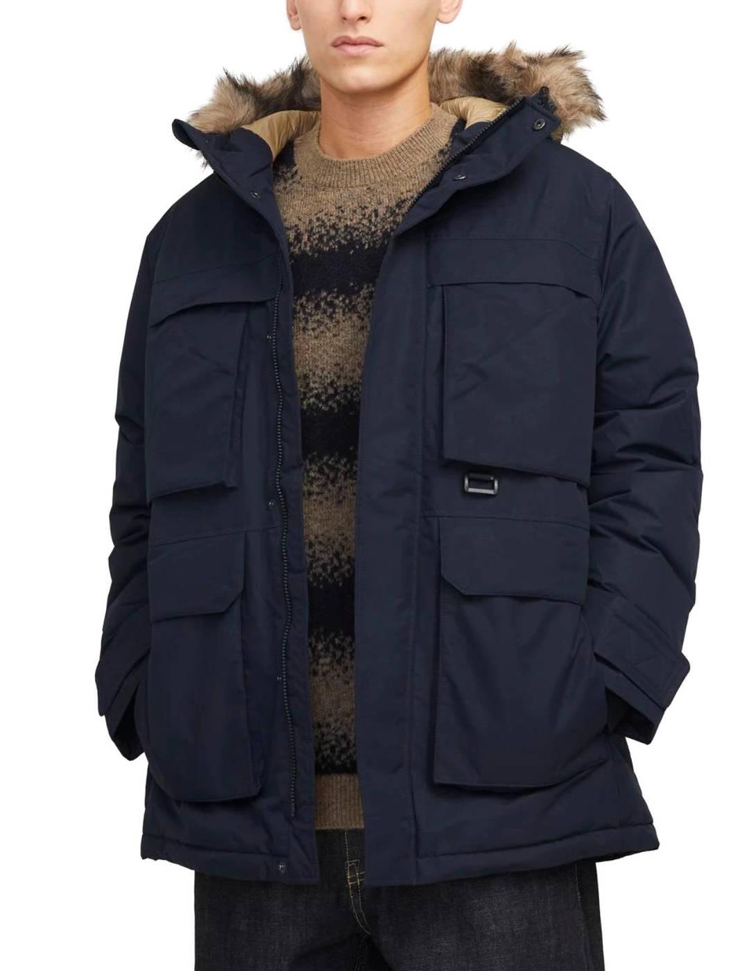 Parka Jack&Jones Star azul marino con capucha para hombre