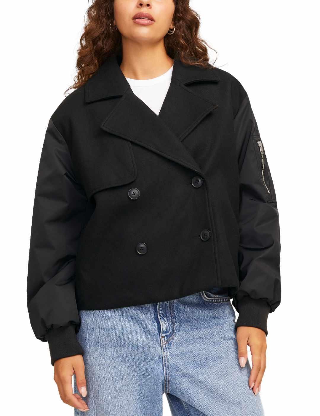 Abrigo corto JJXX Harper negro de paño bolsillos para mujer