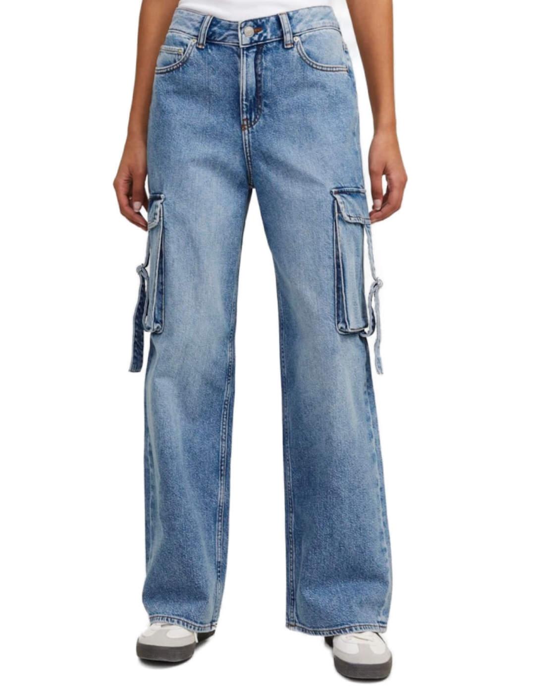 Pantalón vaquero JJXX Tokyo cargo azul wide leg para mujer
