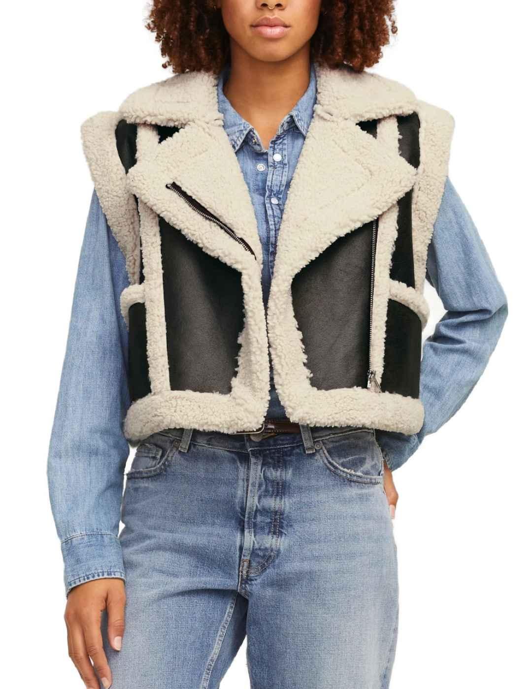 Chaleco crop JJXX Joanna marrón con borreguillo para mujer