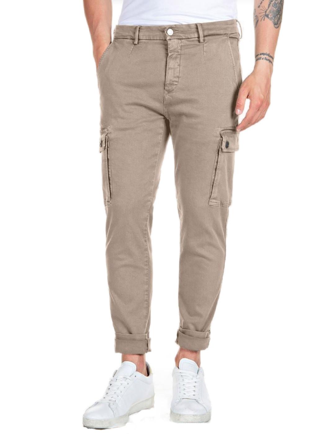 Pantalón Replay Jaan beige cargo slim fit para hombre