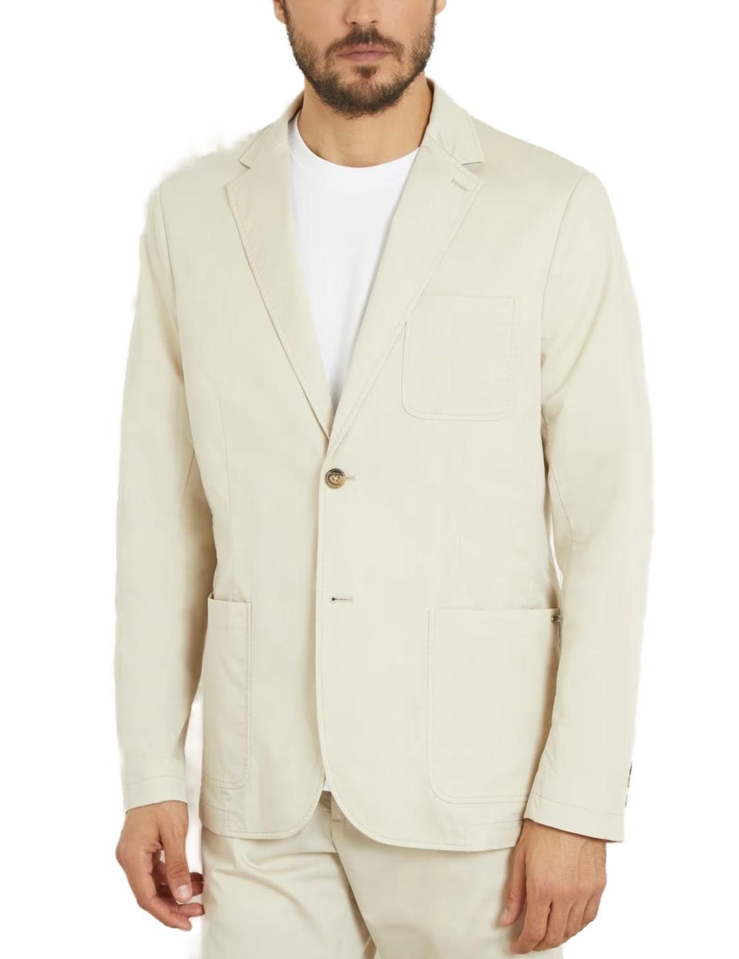 Chaqueta americana Guess Tyron beige cierre botón de hombre